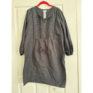 Tommy Bahama Salina Key Organic Poplin Dress 3/4 sleeves Black M boho preppy